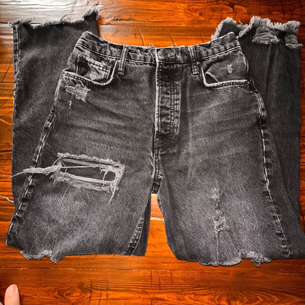 Free People We The Free Twenty-Seven Distressed Straight Leg Jeans Black Size 27 - Picture 8 of 10